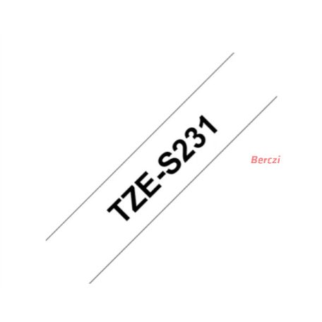 BROTHER szalag TZe-S231, Fehér alapon Fekete, Erős tapadású, 12mm  0.47", 8 méter
