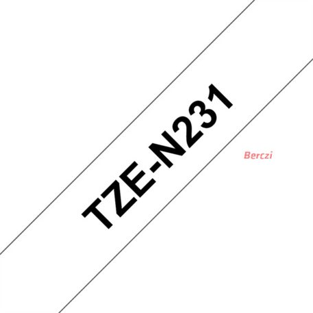 BROTHER szalag TZe-N231, Fehér alapon Fekete, Nem laminált, 12mm  0.47", 8 méter