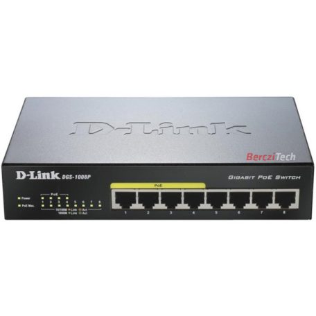D-LINK Switch 8x1000Mbps (4xPOE) Menedzselhető Fémházas Asztali, DGS-1008P/E