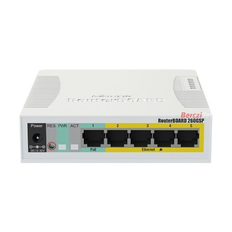 MIKROTIK Cloud Smart Switch 5x1000Mbps (POE Out) + 1x1000Mbps SFP, Menedzselhető, Asztali  - CSS106-1G-4P-1S