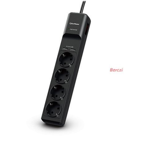 CYBERPOWER P0420SUD0-DE (4 aljzat) túlfeszültség védő elosztó és USB töltő 2 x 2.4A, 1,8m