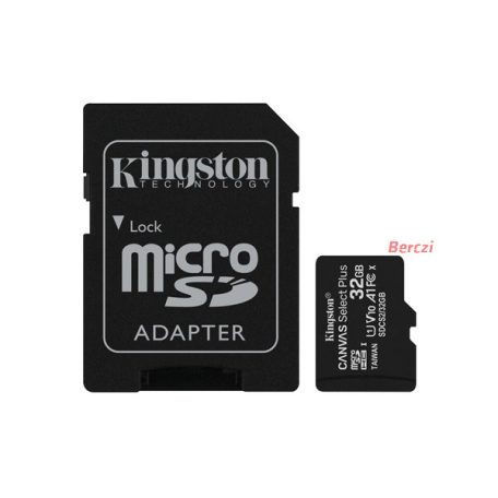 KINGSTON Memóriakártya MicroSDHC 32GB Canvas Select Plus 100R A1 C10 + Adapter