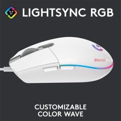   LOGITECH Egér - G203 Lightsync RGB Vezetékes Gaming, Fehér