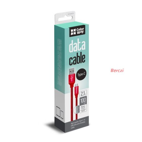 COLORWAY Kábel USB - Type-C 2,1 A, 1 m, piros (CW-CBUC003-RD)