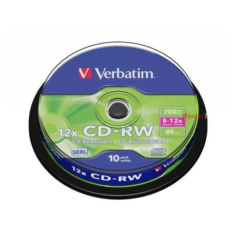 VERBATIM CD-RW lemez, újraírható, SERL, 700MB, 8-10x, 10 db, hengeren