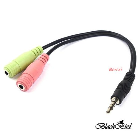 BLACKBIRD Átalakító Headset Stereo jack 1x 3.5mm 4 pin male to 2x 3.5mm 3 pin female (OMTP)