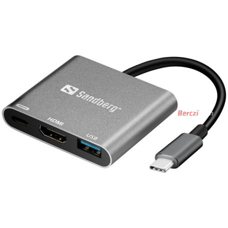 SANDBERG USB-C dokkoló, USB-C Mini Dock HDMI+USB