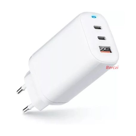 BLACKBIRD Hálózati töltő 65W PD 2x USB-C, 1x USB csatlakozó, Fehér