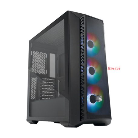 COOLER MASTER Ház Midi ATX MasterBox 520 + 3db Ventilátor + HUB, Tápegység nélkül, Üvegfalú, fekete
