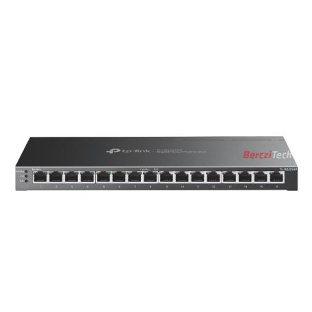 TP-LINK Switch 16x1000Mbps (8xPOE+), Fémházas Asztali/Rackes Menedzselhető, SG2016P