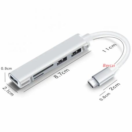 BLACKBIRD USB 3.0 Type-c multiport hub 5in1 3xUSB3.0, SD, TF, ezüst