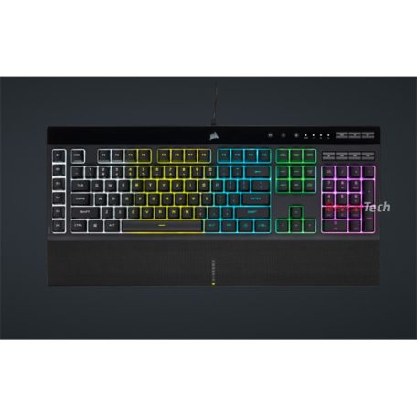 CORSAIR Vezetékes Billentyűzet Gaming, K55 RGB PRO, 6 programozható billentyű, Cseppálló, Csuklótámasz, US, fekete