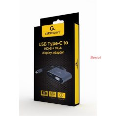   GEMBIRD adapter, USB-C - 1db HDMI 1.4 1db VGA M/F, 0,15m szürke