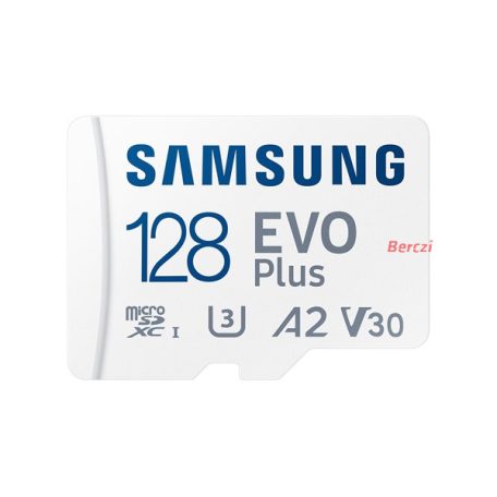SAMSUNG Memóriakártya, EVO Plus microSDXC kártya ,128GB, UHS-1, U3, V30, A2, + SD Adapter, R160/W