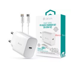   DEVIA ST383847 HÁLÓZATI TÖLTŐ ADAPTER TYPE-C BEMENETTEL + TYPE-C - LIGHTNING KÁBEL - 20W - FEHÉR