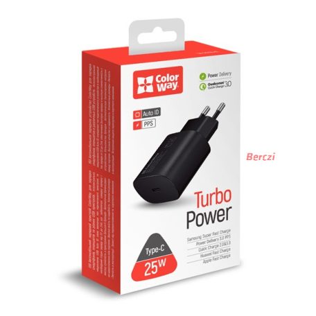 COLORWAY USB töltő adapter, Power Delivery Port PPS USB Type-C (25W)  fekete (CW-CHS033PD-BK)