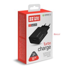   COLORWAY USB töltő adapter, 1USB Quick Charge 3.0 (18W) black (CW-CHS013Q-BK)