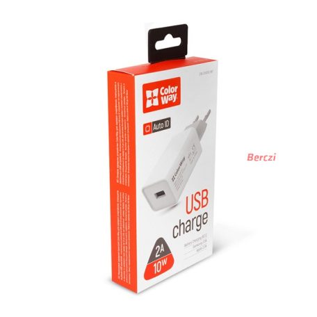 COLORWAY USB töltő adapter, 1USB AUTO ID 2A (10W) white (CW-CHS012-WT)