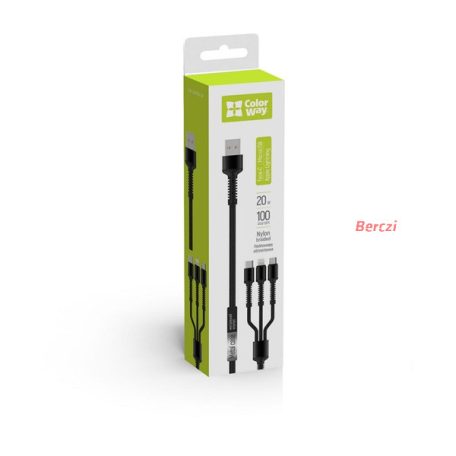 COLORWAY Kábel, Cable 3in1 (Lightning+MicroUSB+Type-C) 4.0A (20W) 1.2m grey (CW-CBU3003-GR)