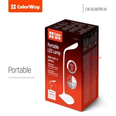   COLORWAY Asztali LED lámpa beépített akkumulátor, flexibilis, 5500-6000k, 115 lm, fehér (CW-DL06FPB-W)