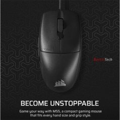   CORSAIR Vezetékes Egér Gaming, M55 Lightwight, 6 programozható gomb, Ultra-könnyű, 16000dpi, fekete
