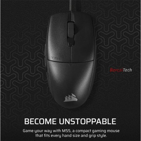CORSAIR Vezetékes Egér Gaming, M55 Lightwight, 6 programozható gomb, Ultra-könnyű, 16000dpi, fekete