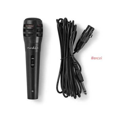 Nedis MPWD15BK dinamikus mikrofon, 5m levehető kábel, 80Hz-12kHz,  600 Omh, 75dB, utazó tok, integrált kapcsoló