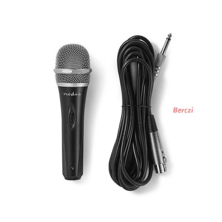 Nedis MPWD50BK dinamikus mikrofon, 5m levehető kábel, 50Hz-15kHz,  600 Omh, 72dB, utazó tok, integrált kapcsoló, fekete