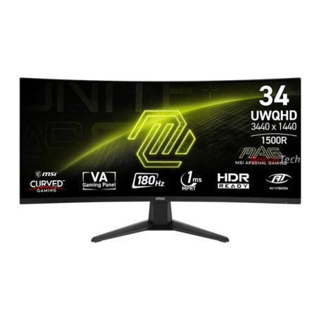 MSI Monitor GAMING MAG 346CQ Ívelt 34" UWQHD, 3440x1440, 180Hz VA 21:9, 1500R, 300cd/m2, 1 ms, 2x HDMI, DP, Black