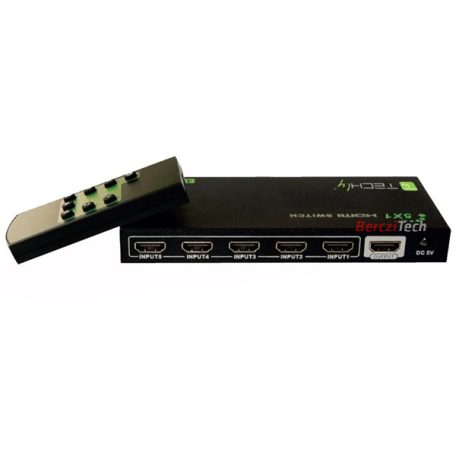 TECHLY HDMI switch, 5 in 1 out, 4K Ultra HD, IR
