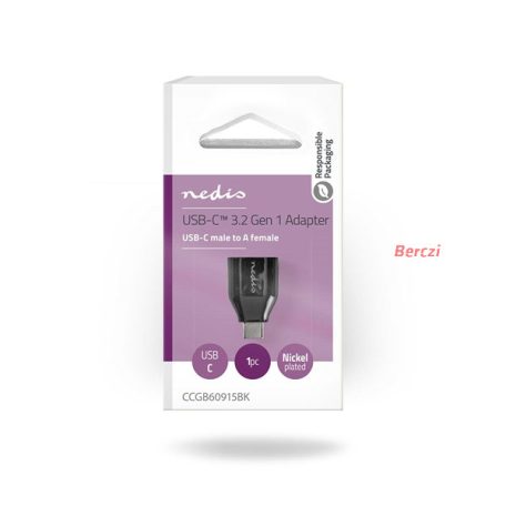 Nedis CCGB60915BK USB C - USB A adapter, USB-C dugó - USB-A aljzat, 5 Gbps