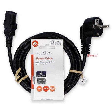 Nedis táp kábel IEC-320-C13, 3 x 0.75 mm˛, hossz 2m, CEGL10000BK20