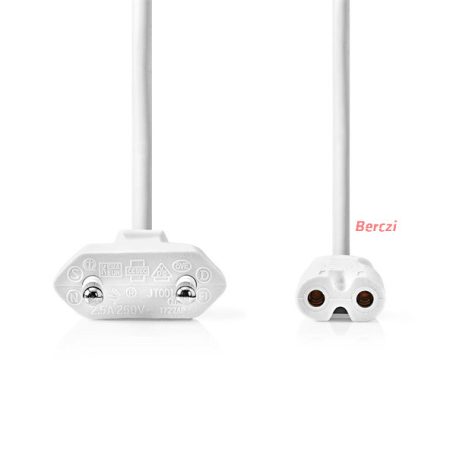Nedis táp kábel IEC-320-C7, 2 x 0.75 mm˛, hossz 2m, fehér, CEGL11040WT20