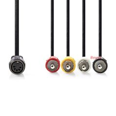   Nedis audió kábel 5p DIN aljzat - 4 x RCA DUGÓ, hossz 0.20m, CAGL20475BK02