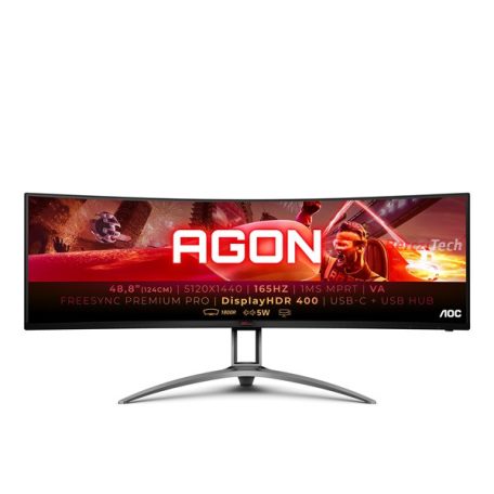 AOC Ívelt Gaming 165Hz monitor 48,8" AG493UCX2, 5120x1440 32:9, 400cd/m2, 1ms, HDMIx3/DisplayPort/USBx3