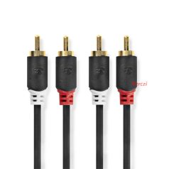   Nedis CABW24200AT05 sztereo audió kábel 2x RCA férfi,  2x RCA férfi, Aranyozott,  0,50 m , kerek,  Antracit