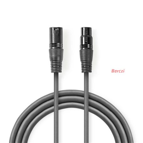 Nedis COTH15012GY10 DMX adapter kábel, XLR 3 tűs dugó, XLR 3 tűs anya,  Nikkelezett, 1,00 m,  kerek, PVC, Sötétszürke