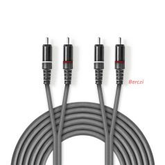   Nedis COTH24200GY15 sztereo audio kábel, 2x RCA dugó,  2x RCA dugó, Nikkelezett,  1,50 m, rugalmas
