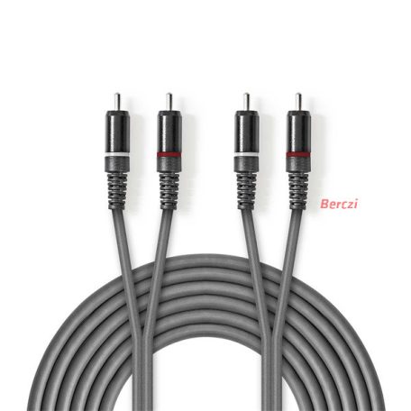 Nedis COTH24200GY15 sztereo audio kábel, 2x RCA dugó,  2x RCA dugó, Nikkelezett,  1,50 m, rugalmas