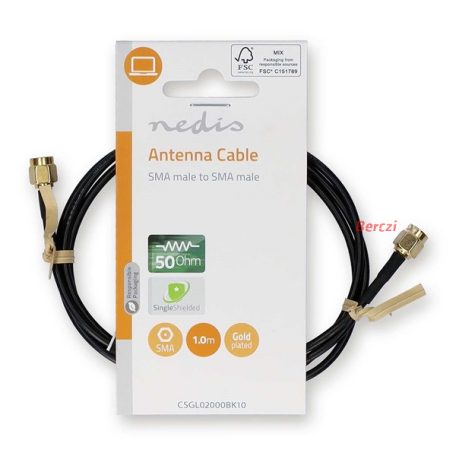 Nedis CSGL02000BK10 SMA kábel, Aranyozott, 50 Ohm, Egyetlen árnyékolt,  1,00 m, kerek, PVC, Fekete
