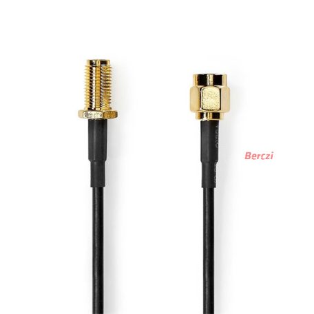 Nedis CSGL02010BK20 SMA kábel, SMA férfi,  SMA nő, Aranyozott, 50 Ohm,  árnyékolt, 2,00 m | kerek,  PVC, Fekete
