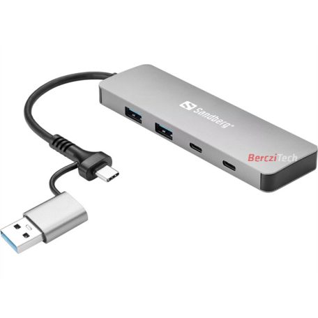 SANDBERG Hub és elosztó, USB-C/A to 2xUSB-A+2xUSB-C Hub