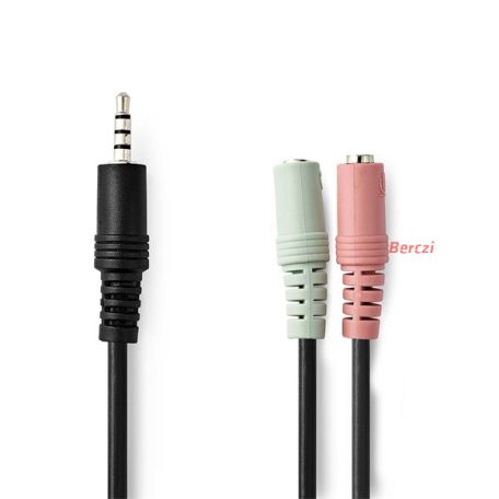 Nedis sztereó audio kábel, CAGP22150BK02, 3,5 mm-es dugó 2x 3,5 mm-es anya Nikkelezett 0,20 m Kerek Fekete Boríték