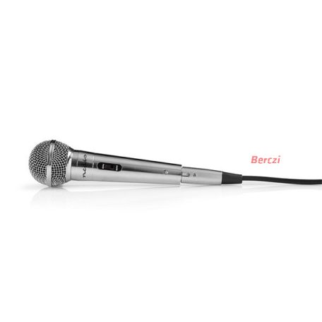 Nedis MPWD45GY dinamikus mikrofon, levehető kábel 5m, 80 Hz - 13 kHz 600 Ohm -72 dB Be/Ki kapcs.fém ezüst