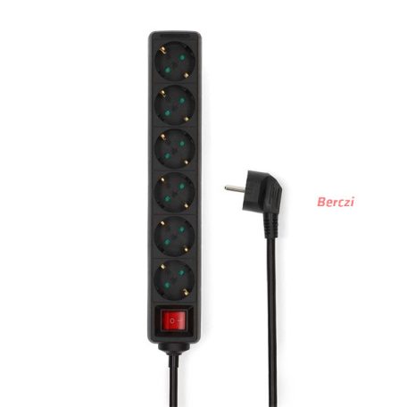 Nedis ESOC650F2BK 6 aljzatos kapcsolós elosztó, 5 m, 3680 W, 16 A