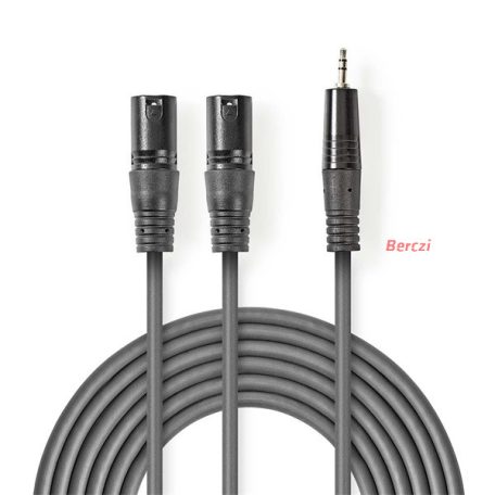 Nedis COTH15310GY30 félprofi XLR audio kábel, 2x XLR 3 tűs dugó | 3,5 mm sztereo jack dugó, 3m
