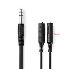   Nedis CCAGB23110BK02 sztereo audio kábel, 6,35 mm sztereo jack dugó - 2x 6,5 mm jack aljzat, 0,20m