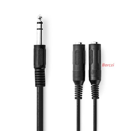 Nedis CCAGB23110BK02 sztereo audio kábel, 6,35 mm sztereo jack dugó - 2x 6,5 mm jack aljzat, 0,20m