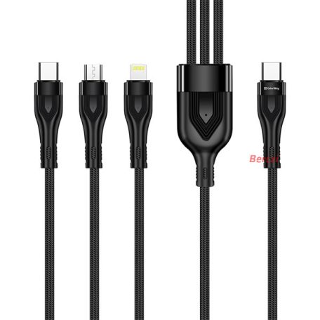 COLORWAY Kábel Type-C CW-CBPDU3060-BK, 3B1 (Lightning+MicroUSB+Type-C) 3.0A (PD60W adatok) 1.2 fekete