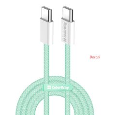   COLORWAY Kábel Type-C CW-CBPDCC061-G, fonott pamut, PD Fast Charging 60W, 3,0A 1M zöld